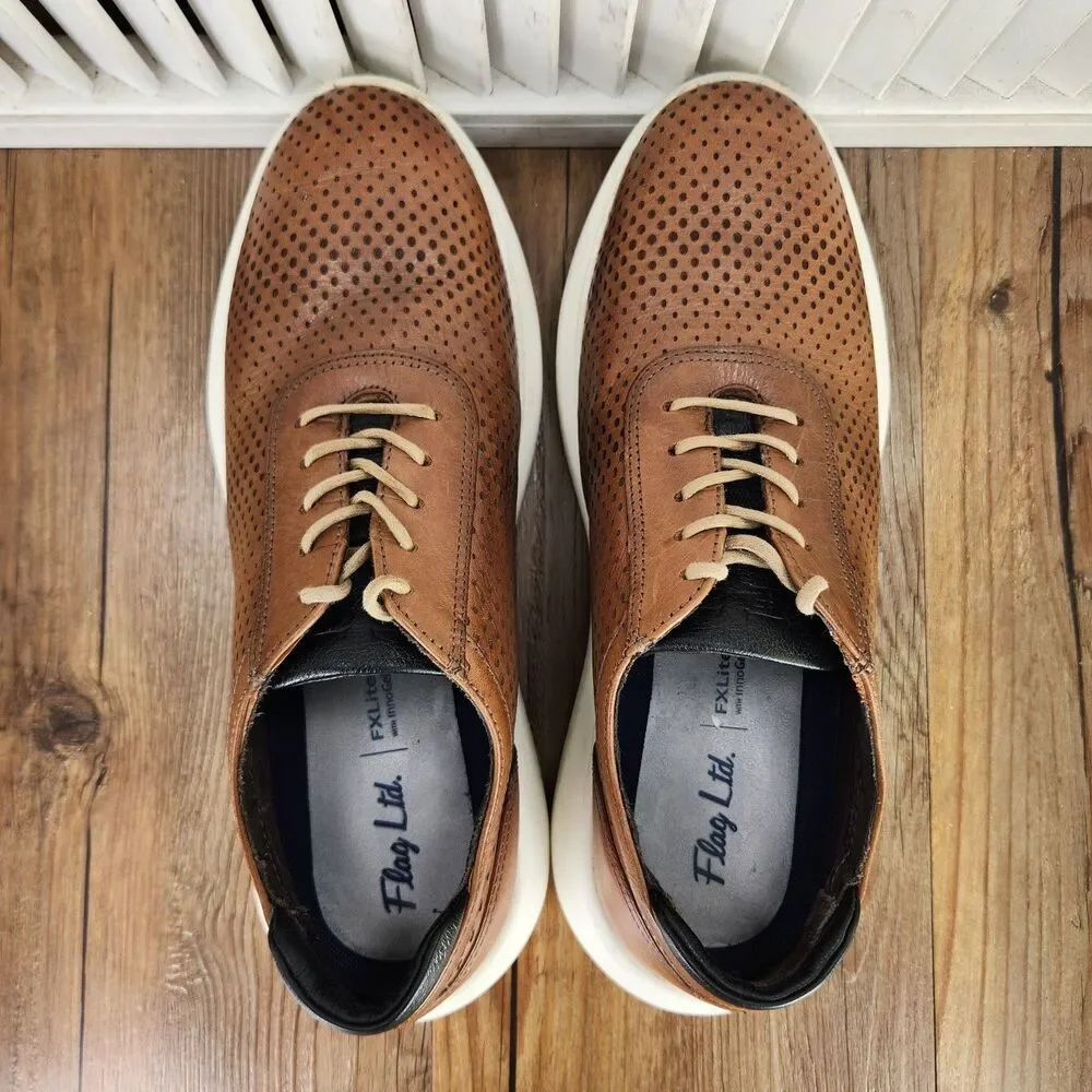 Flag LTD Kendrick Perf U-Throat Mens Sz 9M Brown Leather Perforated Preppy Shoes